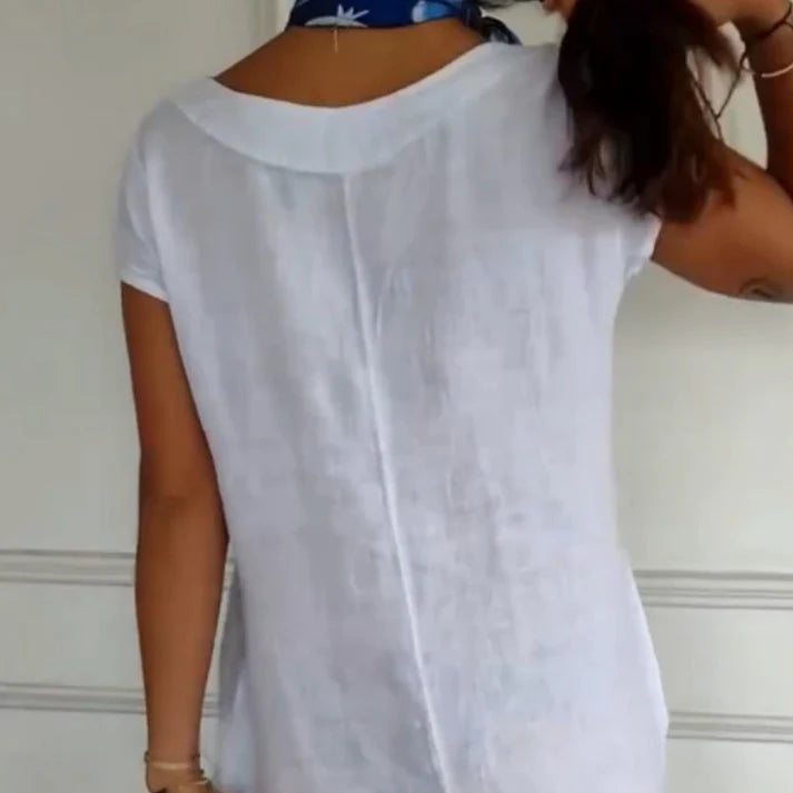 Women's Round Neck Short Sleeve Cotton Linen Dress | Summer Essential