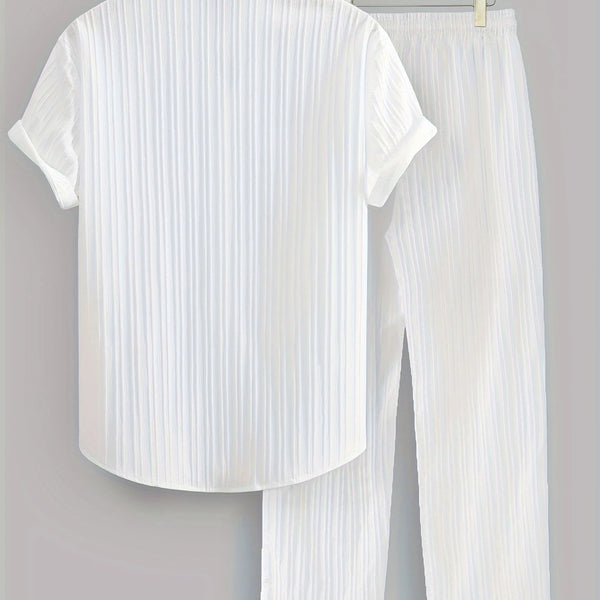Men's Summer Solid Color Striped 2pcs Set