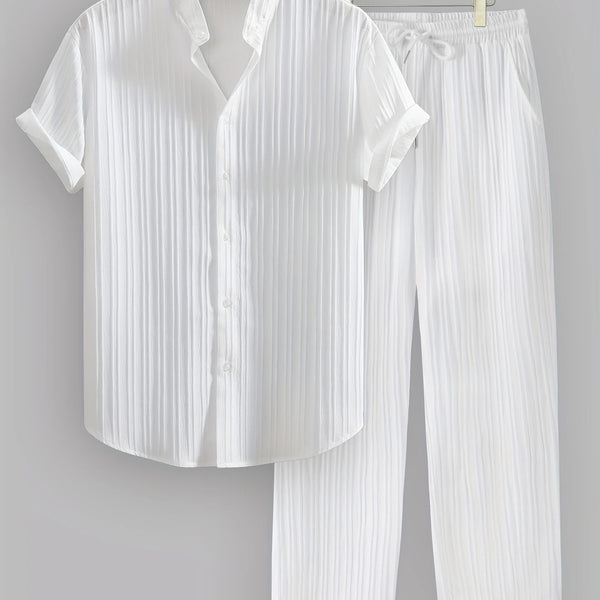 Men's Summer Solid Color Striped 2pcs Set