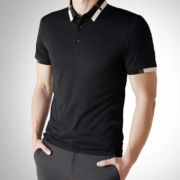 Men's Stretch Ice Silk Short Sleeve Lapel T-shirt