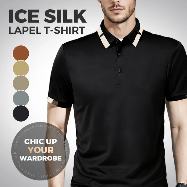 Men's Stretch Ice Silk Short Sleeve Lapel T-shirt